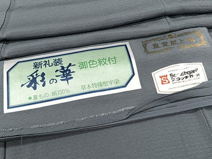 平和屋着物＊夏物　色無地　絽縮緬　草木特殊堅牢染　鉛色　正絹　逸品　CABJ9613xi
