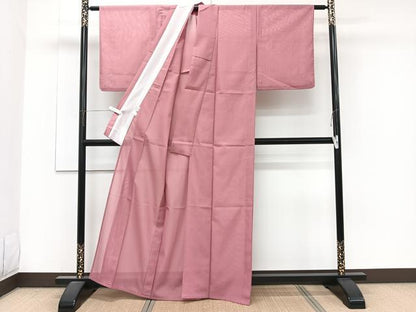 平和屋着物＊夏物　色無地　絽　退紅色　洗える着物　CABJ9625xi