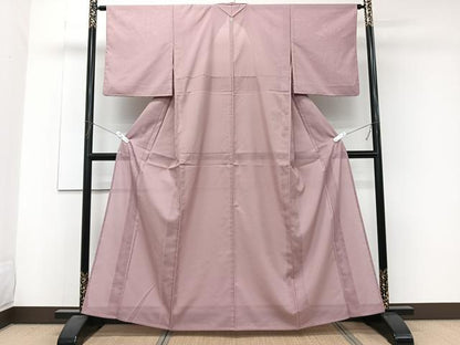 平和屋着物＊夏物　色無地　絽　退紅色　洗える着物　CABJ9628xi