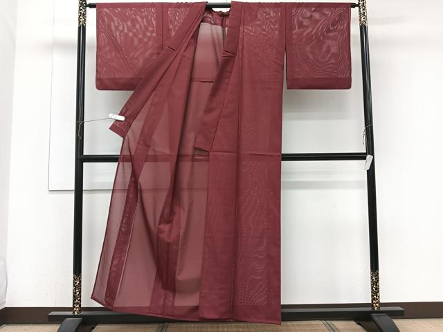平和屋着物＊夏物　色無地　絽　葡萄茶色　洗える着物　CABJ9636xi