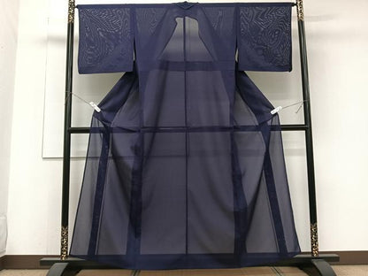 平和屋着物＊夏物　色無地　絽　鉄紺色　洗える着物　CABJ9639xi