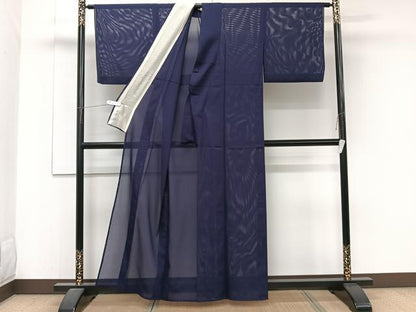 平和屋着物＊夏物　色無地　絽　鉄紺色　洗える着物　CABJ9639xi