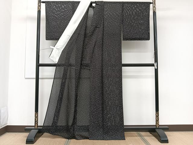 平和屋着物＊夏物　小紋　絽　霞文　黒地　銀彩　正絹　逸品　未使用　CABJ9650xi
