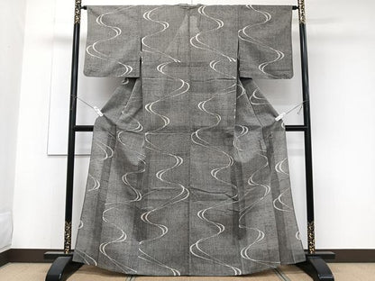 平和屋着物＊夏物　紗紬　流水文　正絹　逸品　CABJ9651xi