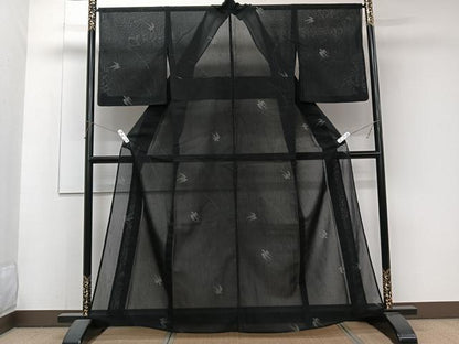 平和屋着物＊夏物　紗紬　飛鳥文　黒地　正絹　逸品　CABJ9652xi