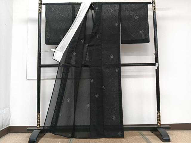 平和屋着物＊夏物　紗紬　飛鳥文　黒地　正絹　逸品　CABJ9652xi