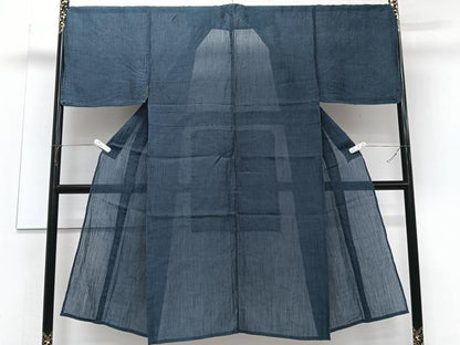 平和屋着物＊夏物　男性　本場小千谷縮　鉄御納戸色　麻　逸品　CABJ9655xi