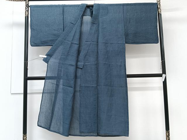 平和屋着物＊夏物　男性　本場小千谷縮　鉄御納戸色　麻　逸品　CABJ9655xi