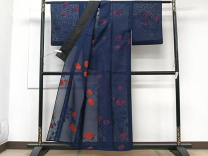 平和屋着物＊夏物　小紋　紗　ローズ　正絹　逸品　CABJ9656xi