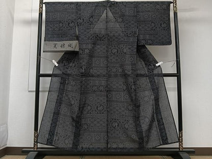 平和屋着物＊夏物　夏結城　動物花文　反端付き　正絹　逸品　CABJ9659xi