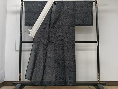 平和屋着物＊夏物　夏結城　動物花文　反端付き　正絹　逸品　CABJ9659xi