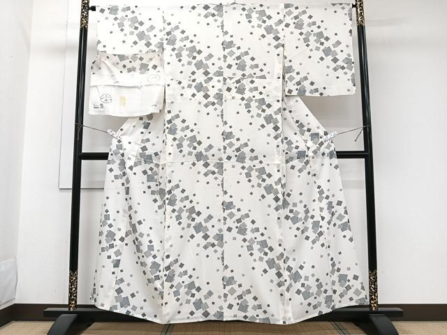 平和屋着物＊夏物　小紋　絽　色紙重ね文　反端付き　正絹　逸品　CABJ9661xi
