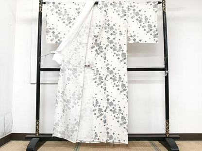 平和屋着物＊夏物　小紋　絽　色紙重ね文　反端付き　正絹　逸品　CABJ9661xi