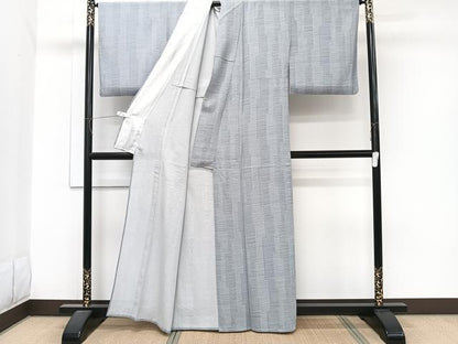 平和屋着物＊夏物　小紋　絽　幾何学文　反端付き　正絹　逸品　CABJ9662xi