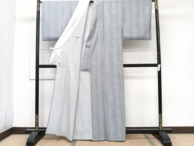 平和屋着物＊夏物　小紋　絽　幾何学文　反端付き　正絹　逸品　CABJ9662xi