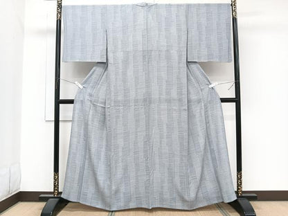 平和屋着物＊夏物　小紋　絽　幾何学文　反端付き　正絹　逸品　CABJ9662xi