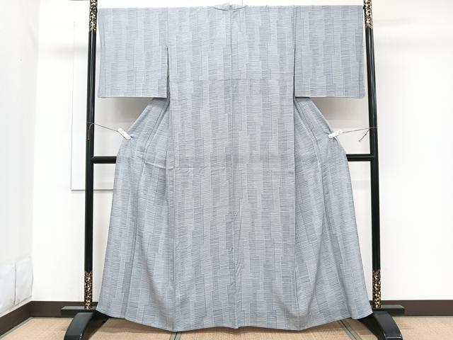 平和屋着物＊夏物　小紋　絽　幾何学文　反端付き　正絹　逸品　CABJ9662xi