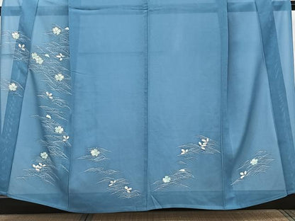 平和屋着物＊夏物　訪問着　絽　駒刺繍　立波草花文　三越扱い　正絹　逸品　CABJ9663xi