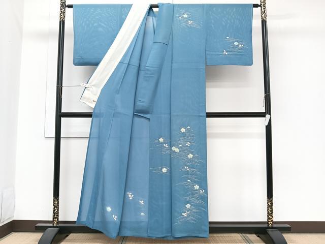 平和屋着物＊夏物　訪問着　絽　駒刺繍　立波草花文　三越扱い　正絹　逸品　CABJ9663xi