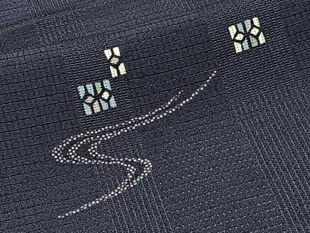 平和屋着物＊夏物　小紋　市松紋絽　流水幾何学文　正絹　逸品　CABJ9664xi