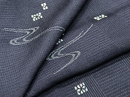 平和屋着物＊夏物　小紋　市松紋絽　流水幾何学文　正絹　逸品　CABJ9664xi