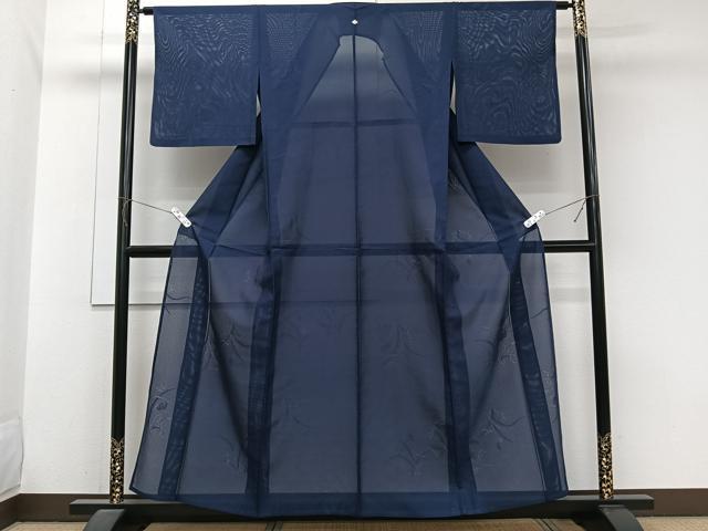 平和屋着物＊夏物　色無地　絽　草花紋紗　紺青色　正絹　逸品　CABJ9666xi