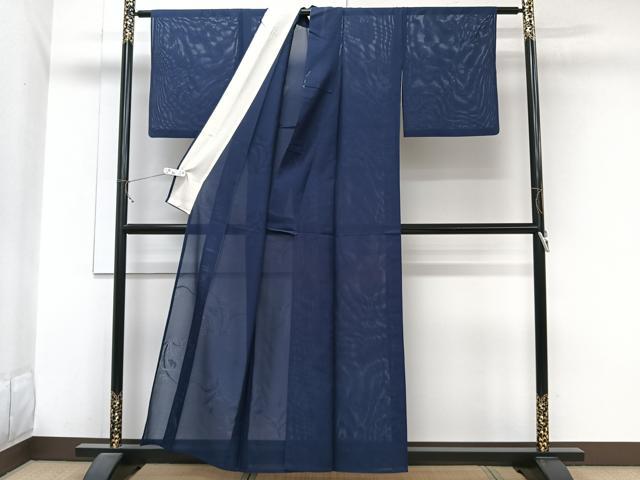 平和屋着物＊夏物　色無地　絽　草花紋紗　紺青色　正絹　逸品　CABJ9666xi