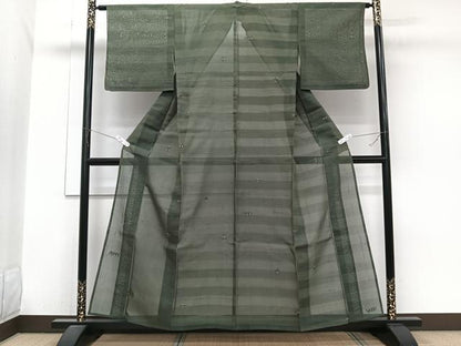 平和屋着物＊夏物　紗紬　横段抽象文　正絹　逸品　CABJ9667xi