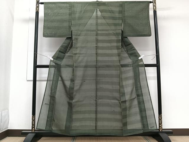 平和屋着物＊夏物　紗紬　横段抽象文　正絹　逸品　CABJ9667xi