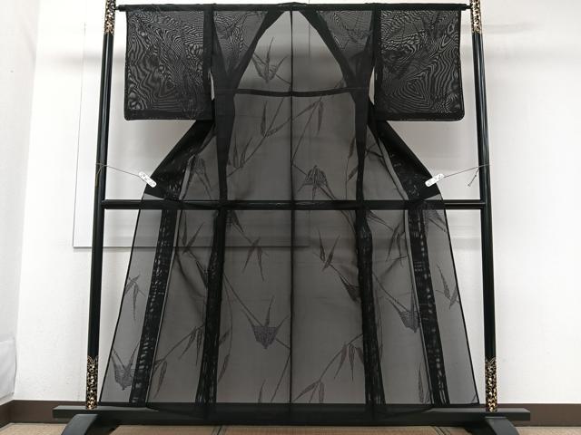 平和屋着物＊夏物　小紋　紗　枝草文　黒地　正絹　逸品　未使用　CABJ9670xi