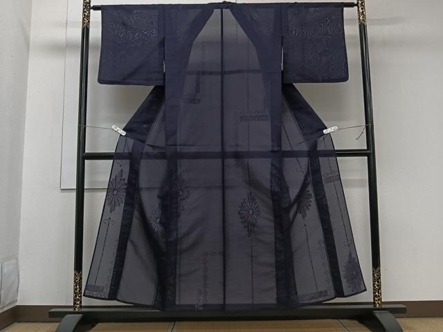 平和屋着物＊夏物　小紋　紗　菊文　銀糸　正絹　逸品　CABJ9674xi