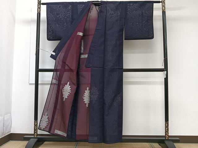 平和屋着物＊夏物　小紋　紗　菊文　銀糸　正絹　逸品　CABJ9674xi