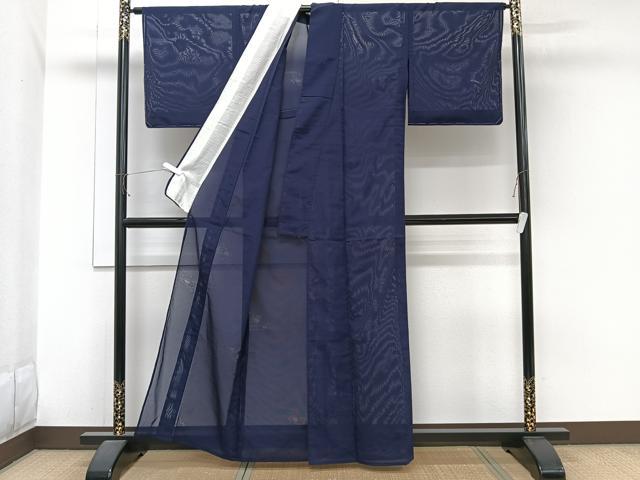 平和屋着物＊夏物　小紋　流水草花紋紗　鉄紺色　正絹　逸品　未使用　CABJ9676xi