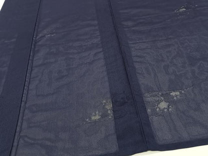 平和屋着物＊夏物　小紋　流水草花紋紗　鉄紺色　正絹　逸品　未使用　CABJ9676xi