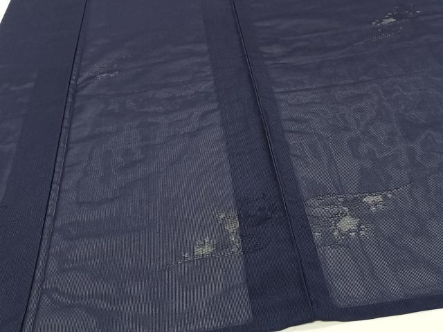 平和屋着物＊夏物　小紋　流水草花紋紗　鉄紺色　正絹　逸品　未使用　CABJ9676xi