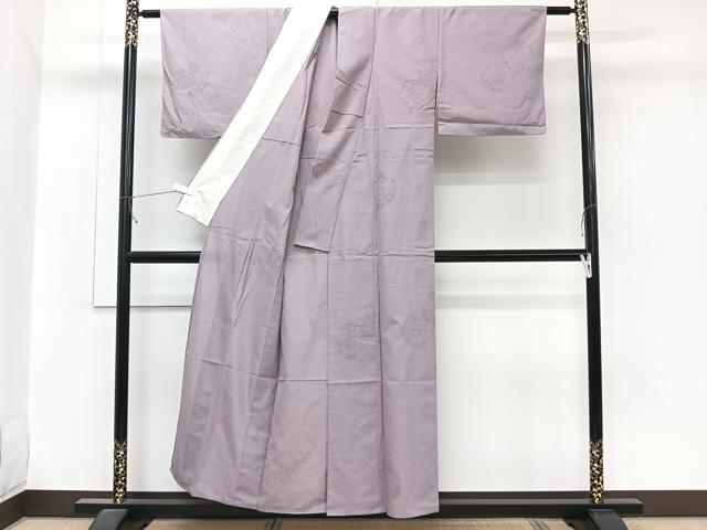 平和屋着物＊夏物　色無地　正倉院花紋紗　薄葡萄色　正絹　逸品　CABJ9680xi