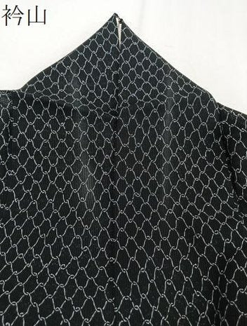 平和屋着物＊夏物　小紋　縦絽　網目文　黒地　正絹　逸品　CABJ9682xi
