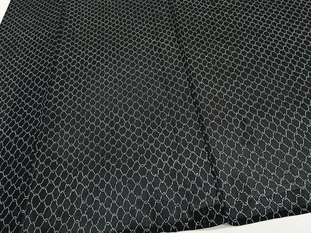 平和屋着物＊夏物　小紋　縦絽　網目文　黒地　正絹　逸品　CABJ9682xi