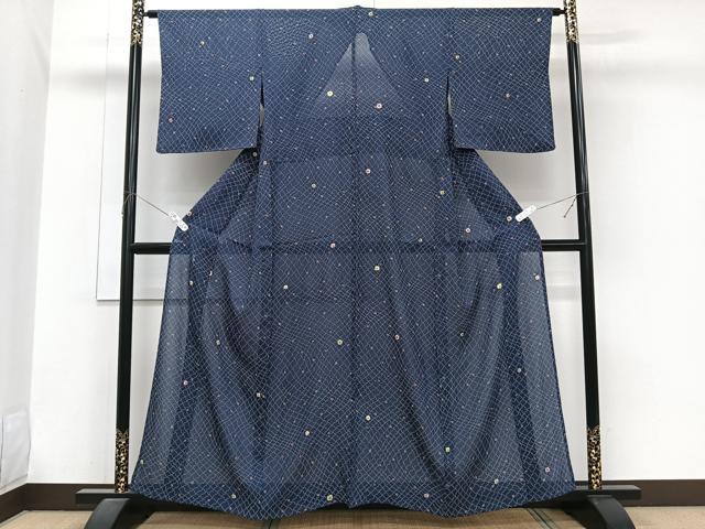 平和屋着物＊夏物　小紋　絽　絞り　網目花文　正絹　逸品　CABJ9683xi