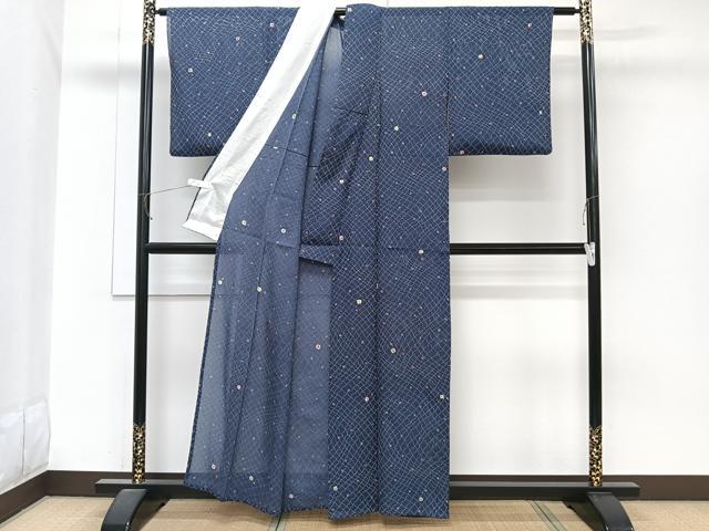 平和屋着物＊夏物　小紋　絽　絞り　網目花文　正絹　逸品　CABJ9683xi