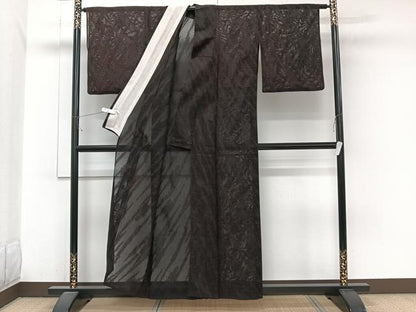 平和屋着物＊夏物　小紋　紗　霞文　黒地　正絹　逸品　CABJ9686xi