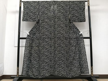 平和屋着物＊夏物　小紋　絽　舞蝶文　黒地　正絹　逸品　CABJ9688xi