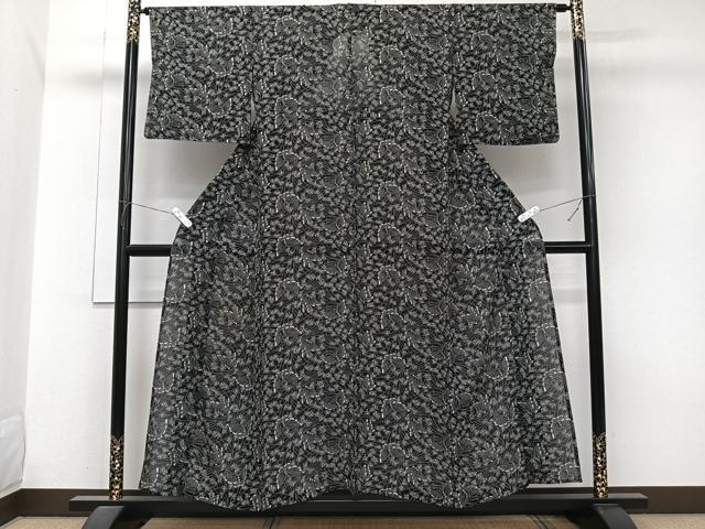 平和屋着物＊夏物　小紋　絽　舞蝶文　黒地　正絹　逸品　CABJ9688xi