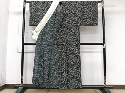 平和屋着物＊夏物　小紋　絽　舞蝶文　黒地　正絹　逸品　CABJ9688xi