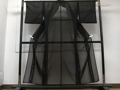 平和屋着物＊夏物　色無地　紗　暗黒色　正絹　逸品　CABJ9690xi