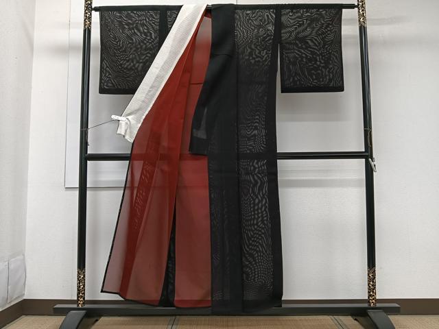平和屋着物＊夏物　色無地　紗　暗黒色　正絹　逸品　CABJ9690xi