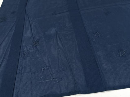 平和屋着物＊夏物　色無地　絽　流水楓紋紗　濃藍色　正絹　逸品　CABJ9692xi