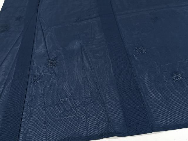 平和屋着物＊夏物　色無地　絽　流水楓紋紗　濃藍色　正絹　逸品　CABJ9692xi