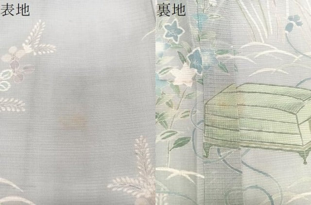 平和屋着物＊夏物　訪問着　文箱草花文　銀彩　正絹　逸品　CABJ9696xi