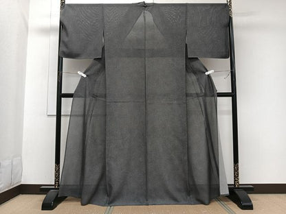 平和屋着物＊夏物　江戸小紋　絽　鮫小紋柄　黒地　正絹　逸品　CABJ9697xi